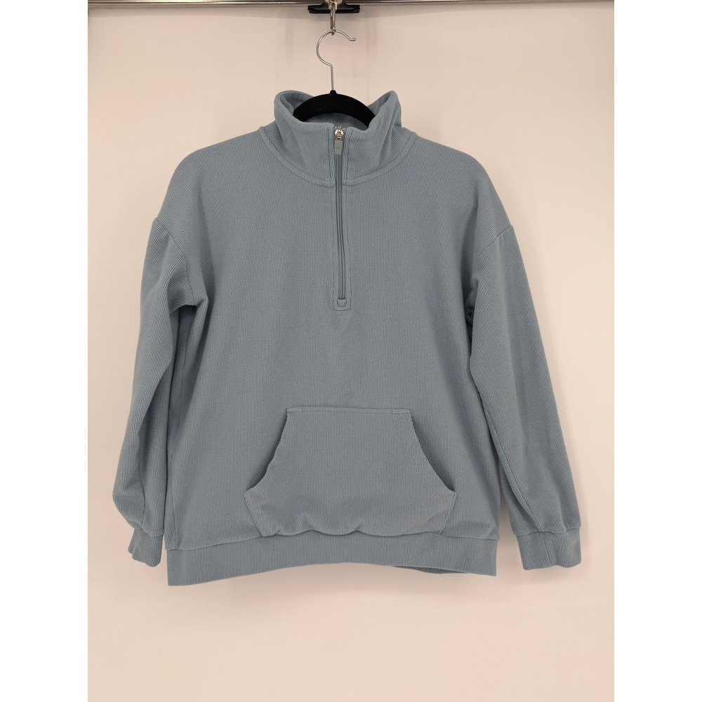 Marc New York Andrew Marc Womens Blue Ribbed Quarter Zip Pullover Sweatshirt M